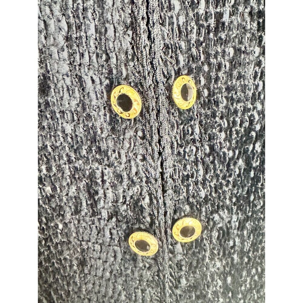 Vintage Estelle L Textured Jacket Black Gold Button Cardigan Blazer 80s Luxe - Picture 6 of 8